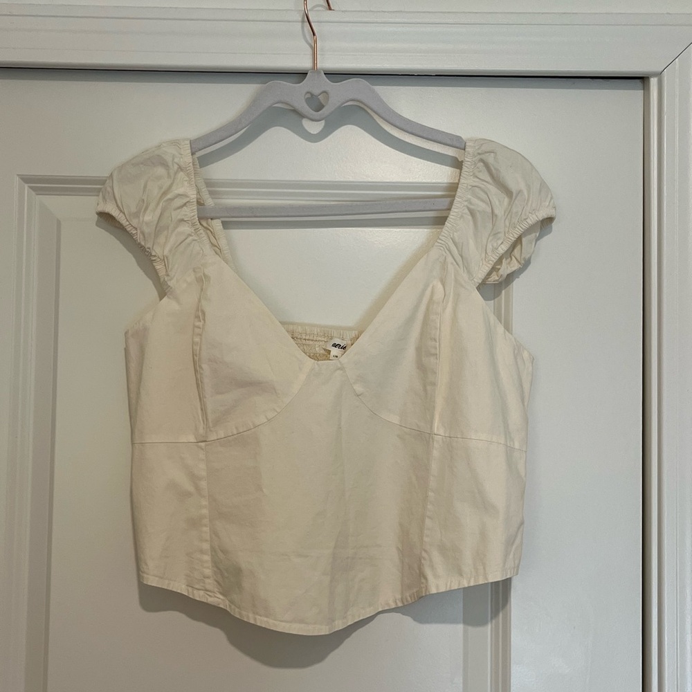 NWT Aerie Cream Crop Top with Cap Sleeves
